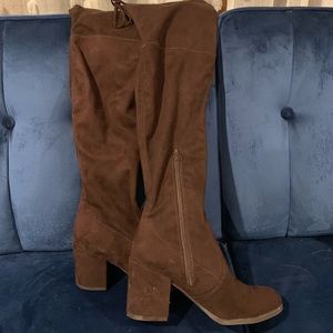 Chocolate brown thigh-high women’s boots